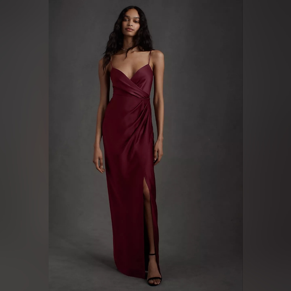 BHLDN Freya Satin Dress in Burgundy